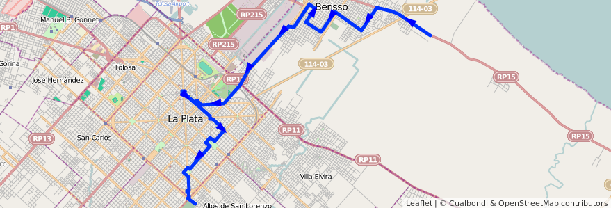 Mapa del recorrido H de la línea 202 en بوينس آيرس.