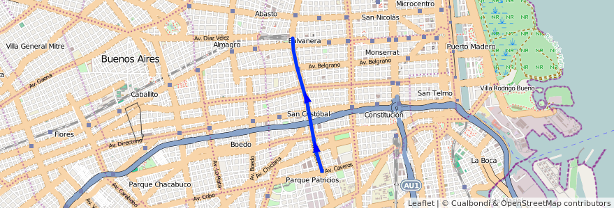 Mapa del recorrido H de la línea Subte en Ciudad Autónoma de Buenos Aires.