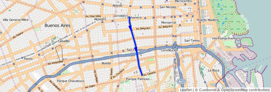 Mapa del recorrido H de la línea Subte en Ciudad Autónoma de Buenos Aires.