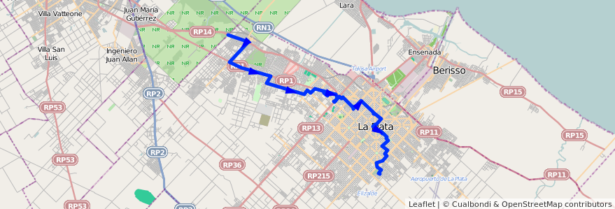 Mapa del recorrido H de la línea 273 en Partido de La Plata.