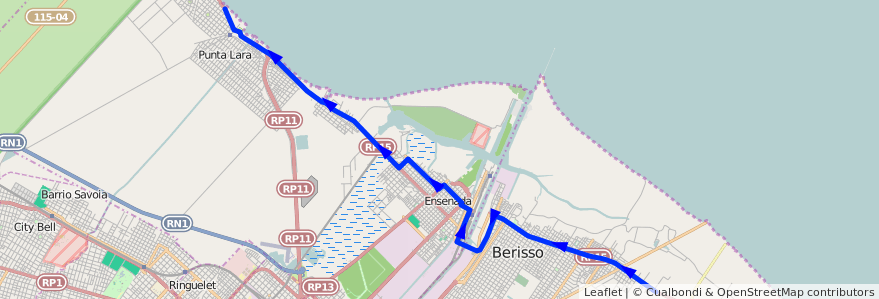 Mapa del recorrido I de la línea 202 en ブエノスアイレス州.