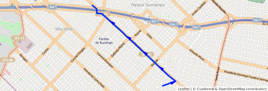 Mapa del recorrido Ituzaingo-Parque Lelo de la línea 441 en Partido de Ituzaingó.