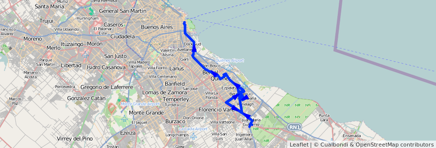 Mapa del recorrido L1 Correo-Berazategui de la línea 159 en ブエノスアイレス州.