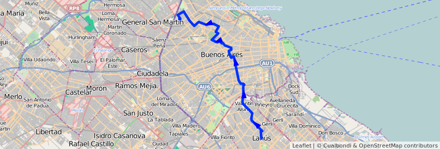 Mapa del recorrido Lanus-B.Saavedra de la línea 112 en 阿根廷.