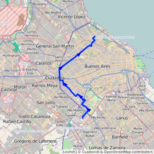 Recorrido M X Murguiondo desde Barrio Sarmiento hasta Belgrano de la