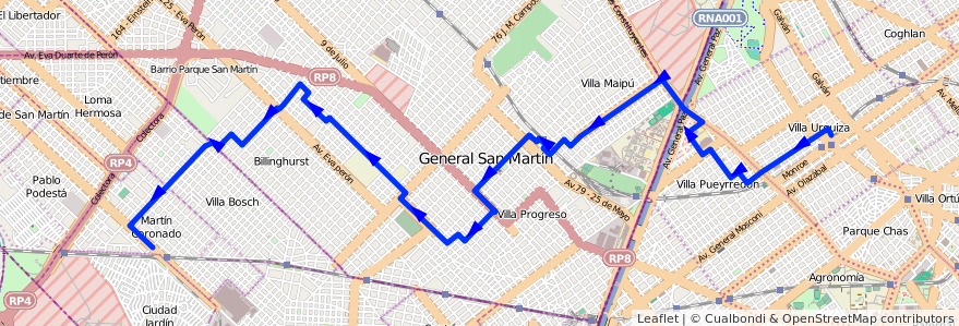 Mapa del recorrido M.Coronado-V.Urquiza de la línea 175 en 阿根廷.