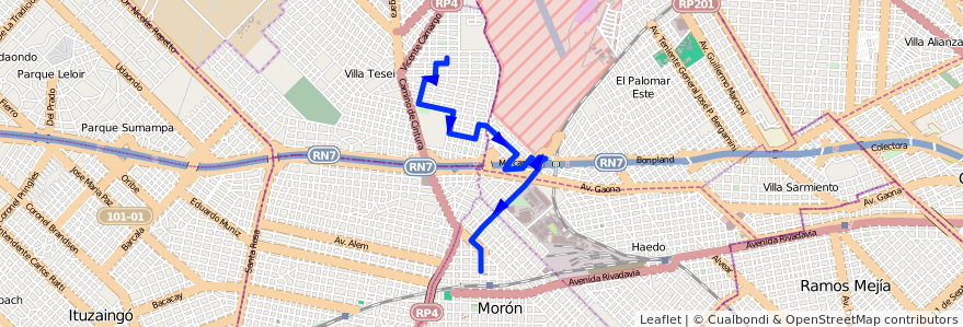 Mapa del recorrido Moron-B.Gaona de la línea 443 en استان بوئنوس آیرس.