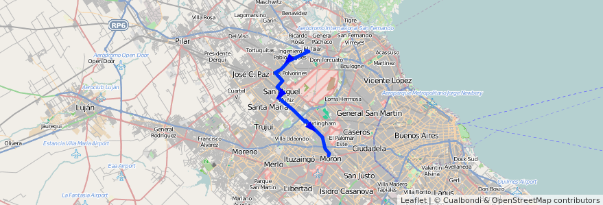 Mapa del recorrido Moron-El Talar de la línea 303 en استان بوئنوس آیرس.