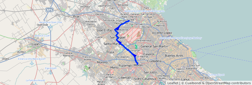 Mapa del recorrido Moron-El Talar de la línea 303 en Буэнос-Айрес.