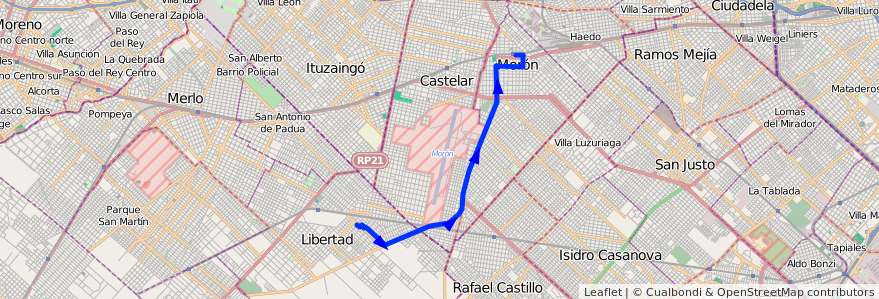 Mapa del recorrido Moron-Los Aromos de la línea 236 en Provinz Buenos Aires.