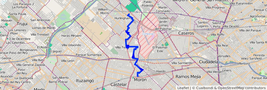 Mapa del recorrido Moron-Ruben Dario de la línea 443 en Буэнос-Айрес.