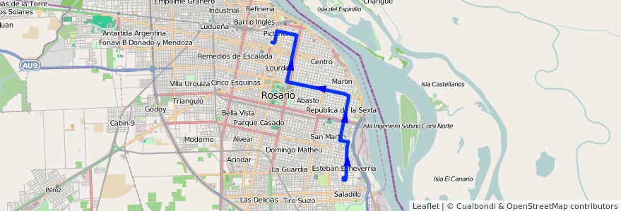 Mapa del recorrido  Negra de la línea 144 en 罗萨里奥.