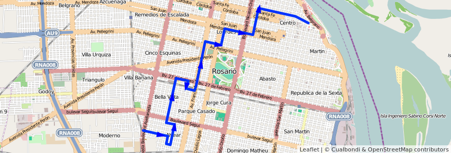 Mapa del recorrido  Negra de la línea 126 en ロサリオ.