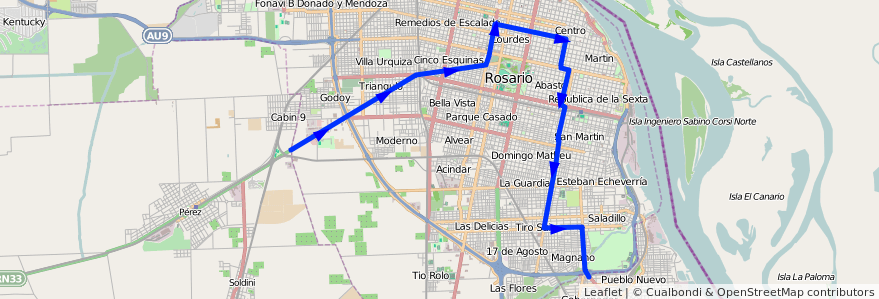 Mapa del recorrido  Negra de la línea 35/9 en ロサリオ.