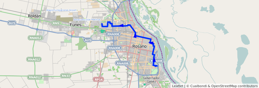 Mapa del recorrido  Negra de la línea 146 en Rosario.