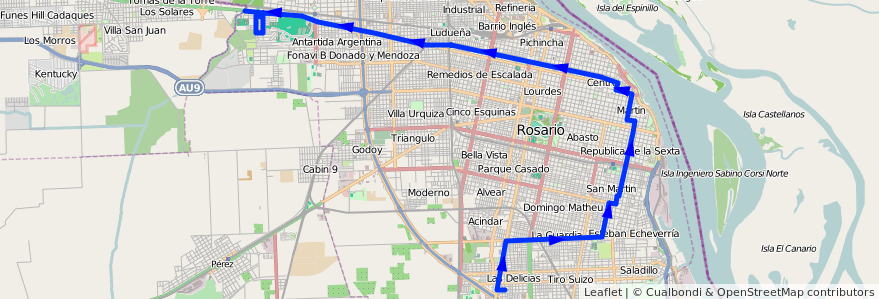 Mapa del recorrido  Negra de la línea 133 en Росарио.