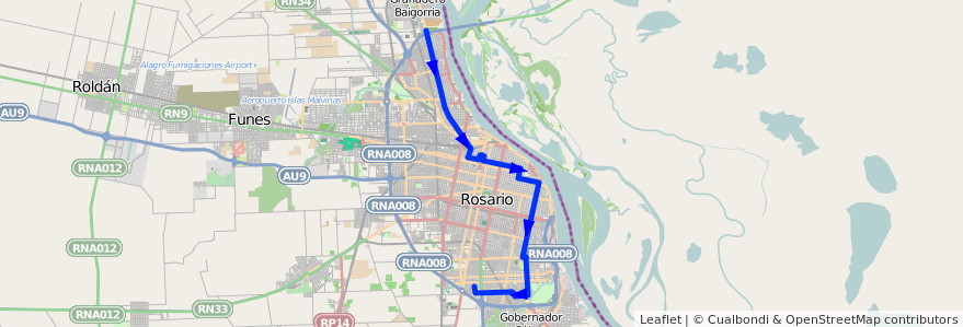 Mapa del recorrido  Negra de la línea 143 en Rosario.