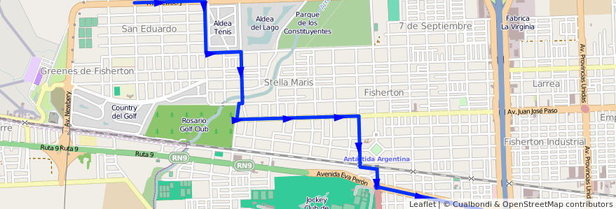 Mapa del recorrido  Noroeste de la línea Enlace en Rosario.