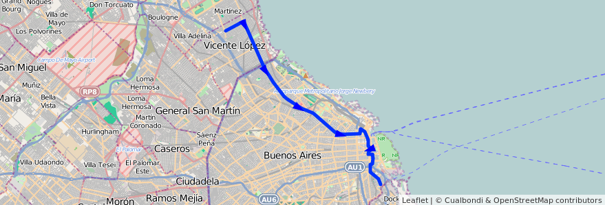 Mapa del recorrido Oliv-Boca x P.Madero de la línea 152 en Argentina.