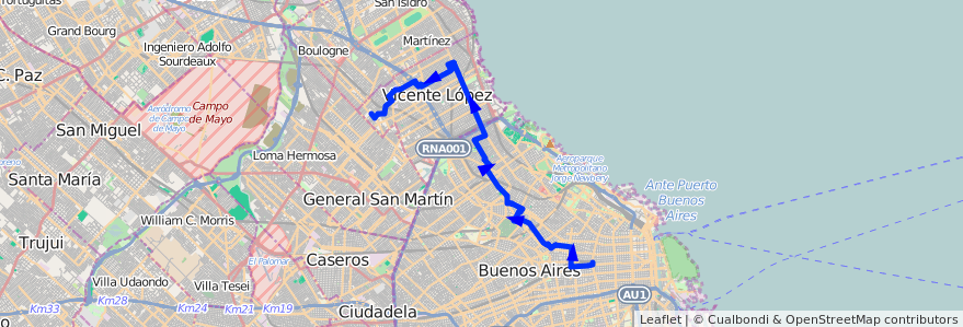 Mapa del recorrido Once-Carapachay de la línea 19 en آرژانتین.