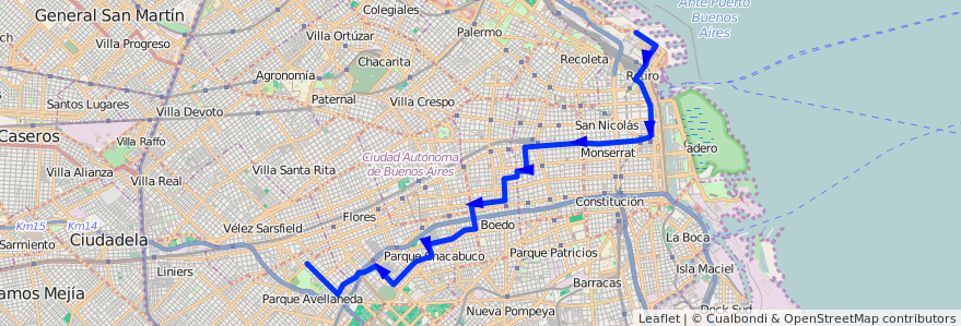 Mapa del recorrido Parque Avellaneda de la línea 7 en Ciudad Autónoma de Buenos Aires.