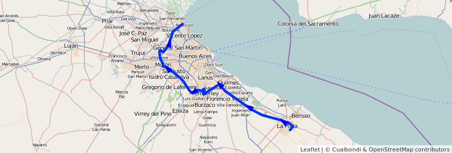 Mapa del recorrido Pasco de la línea 338 (TALP) en Буэнос-Айрес.