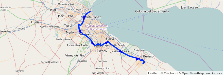 Mapa del recorrido Pasco de la línea 338 (TALP) en Buenos Aires.