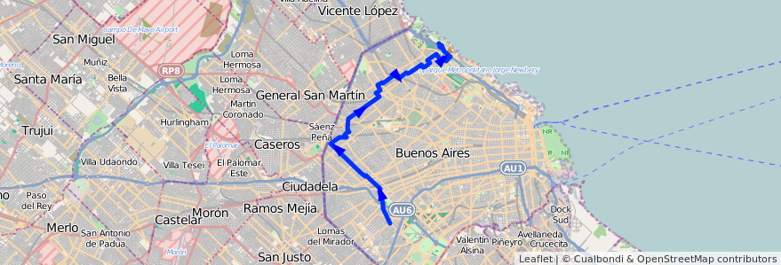 Mapa del recorrido P.Avellaneda-Cdad.Uni de la línea 107 en Ciudad Autónoma de Buenos Aires.