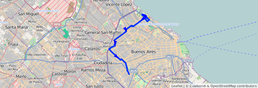 Mapa del recorrido P.Avellaneda-Cdad.Uni de la línea 107 en Ciudad Autónoma de Buenos Aires.