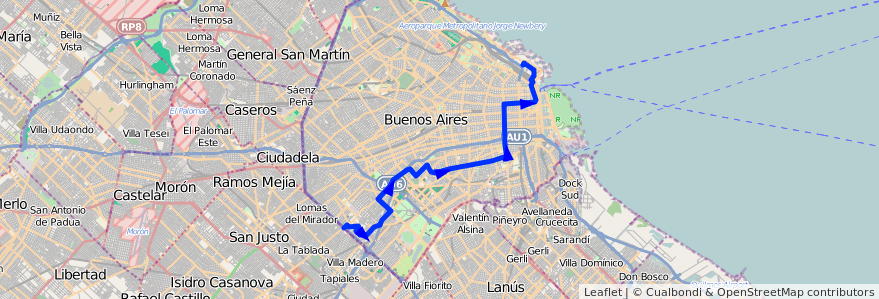 Mapa del recorrido Piedrabuena-Retiro de la línea 50 en 布宜诺斯艾利斯自治市.