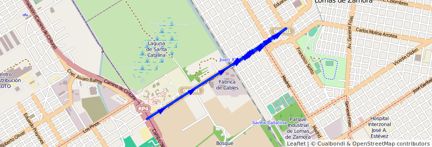 Mapa del recorrido Pompeya-Echeverria de la línea 188 en Partido de Lomas de Zamora.