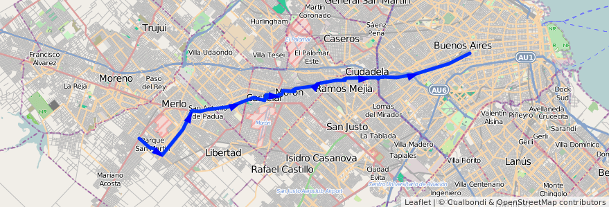 Mapa del recorrido Pra.Junta-B.S.Martin de la línea 136 en Argentina.