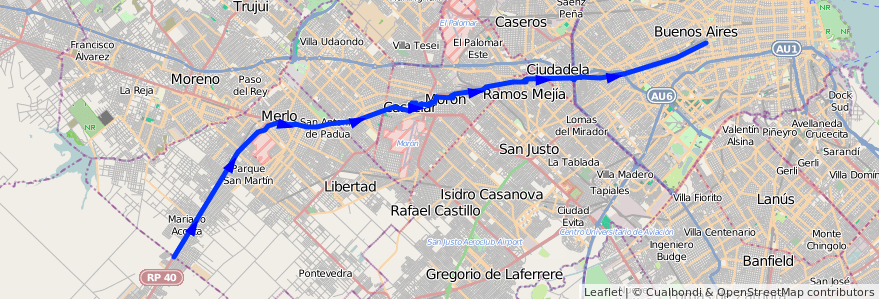 Mapa del recorrido Pra.Junta-Plomer de la línea 136 en Argentina.