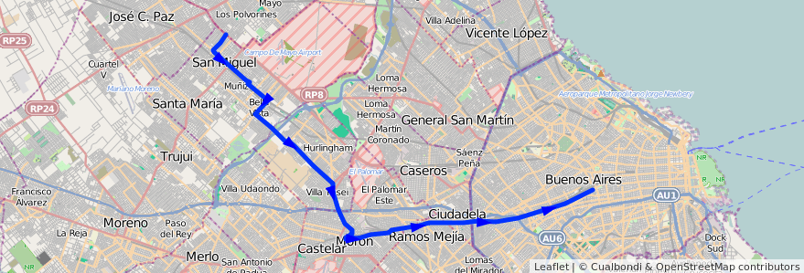 Mapa del recorrido Pra.Junta-S.Miguel de la línea 163 en آرژانتین.