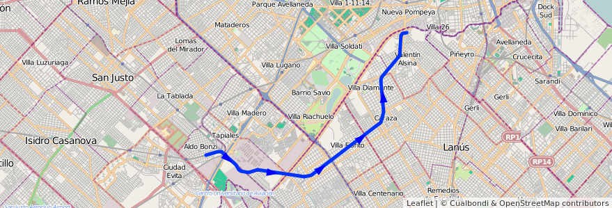 Mapa del recorrido Puente Alsina-Aldo Bonzi de la línea Ferrocarril General Belgrano en ブエノスアイレス州.