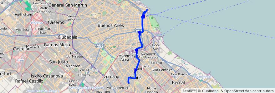 Mapa del recorrido Semirápido x Autopista de la línea 45 en 아르헨티나.