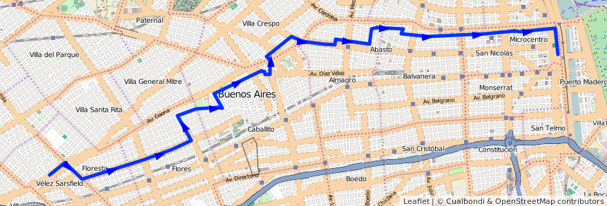 Mapa del recorrido Troncal de la línea 99 en Autonomous City of Buenos Aires.