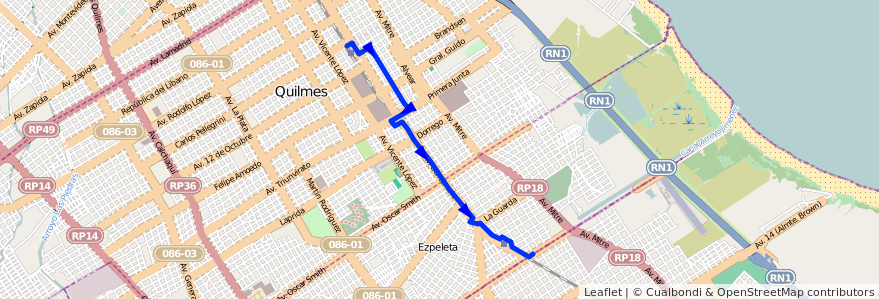 Mapa del recorrido Quilmes-Alpargatas de la línea 219 en Partido de Quilmes.