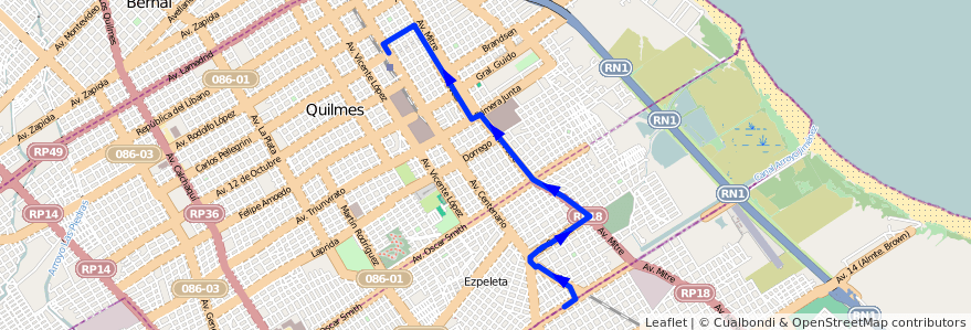 Mapa del recorrido Quilmes-Cruce Varela de la línea 219 en Partido de Quilmes.