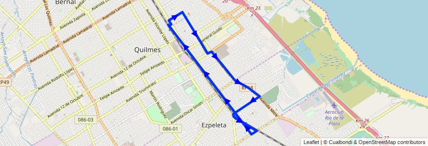 Mapa del recorrido Quilmes-Cruce Varela de la línea 219 en Partido de Quilmes.