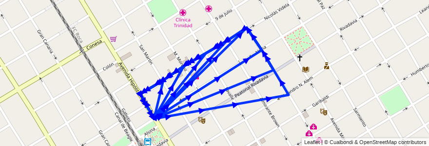 Mapa del recorrido Quilmes-F.Varela de la línea 219 en Quilmes.