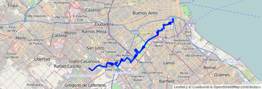 Mapa del recorrido R1 Const.-Villegas de la línea 91 en Argentina.