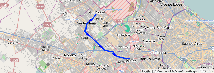 Mapa del recorrido R1 Est.Moron-Est.Lemo de la línea 269 en 布宜诺斯艾利斯省.