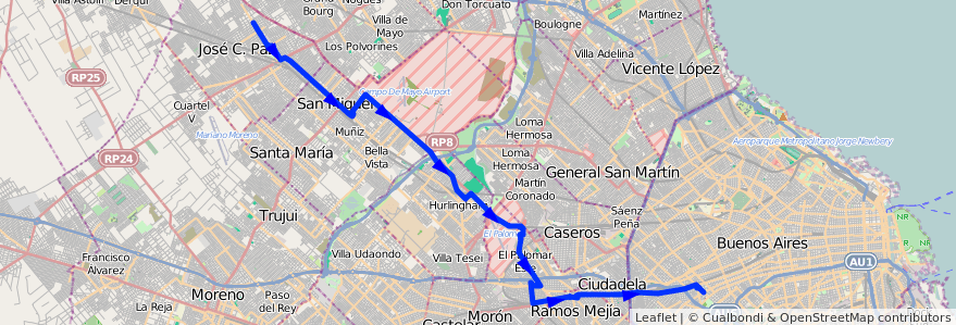 Mapa del recorrido R1 Floresta-Jose C.Pa de la línea 182 en Buenos Aires.