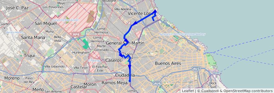 Mapa del recorrido R1 Liniers-Pza.Italia de la línea 161 en Buenos Aires.