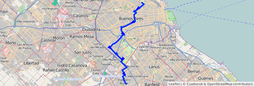 Mapa del recorrido R1 Palermo-V.Albertin de la línea 141 en Ciudad Autónoma de Buenos Aires.
