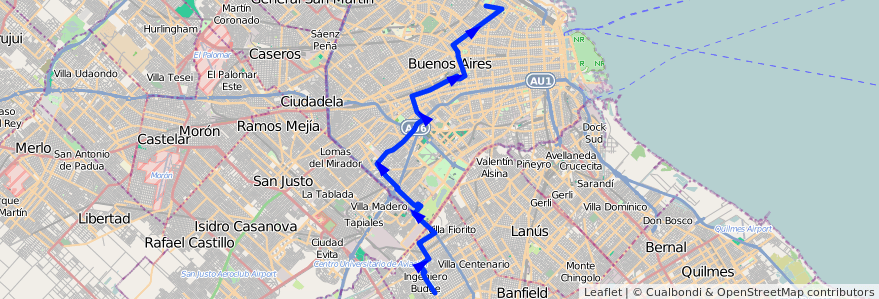 Mapa del recorrido R1 Palermo-V.Albertin de la línea 141 en آرژانتین.