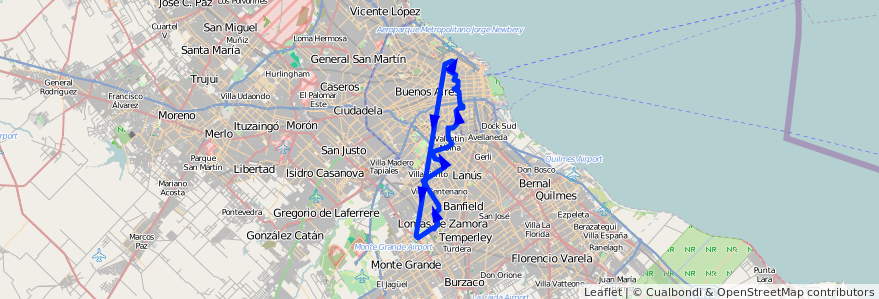 Mapa del recorrido R1 P.Italia-Juan XXII de la línea 188 en 阿根廷.