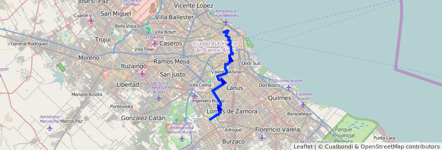 Mapa del recorrido R1 P.Italia-Juan XXII de la línea 188 en Argentina.