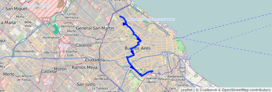 Mapa del recorrido Ramal A x Av. F. de la Cruz de la línea 76 en Ciudad Autónoma de Buenos Aires.